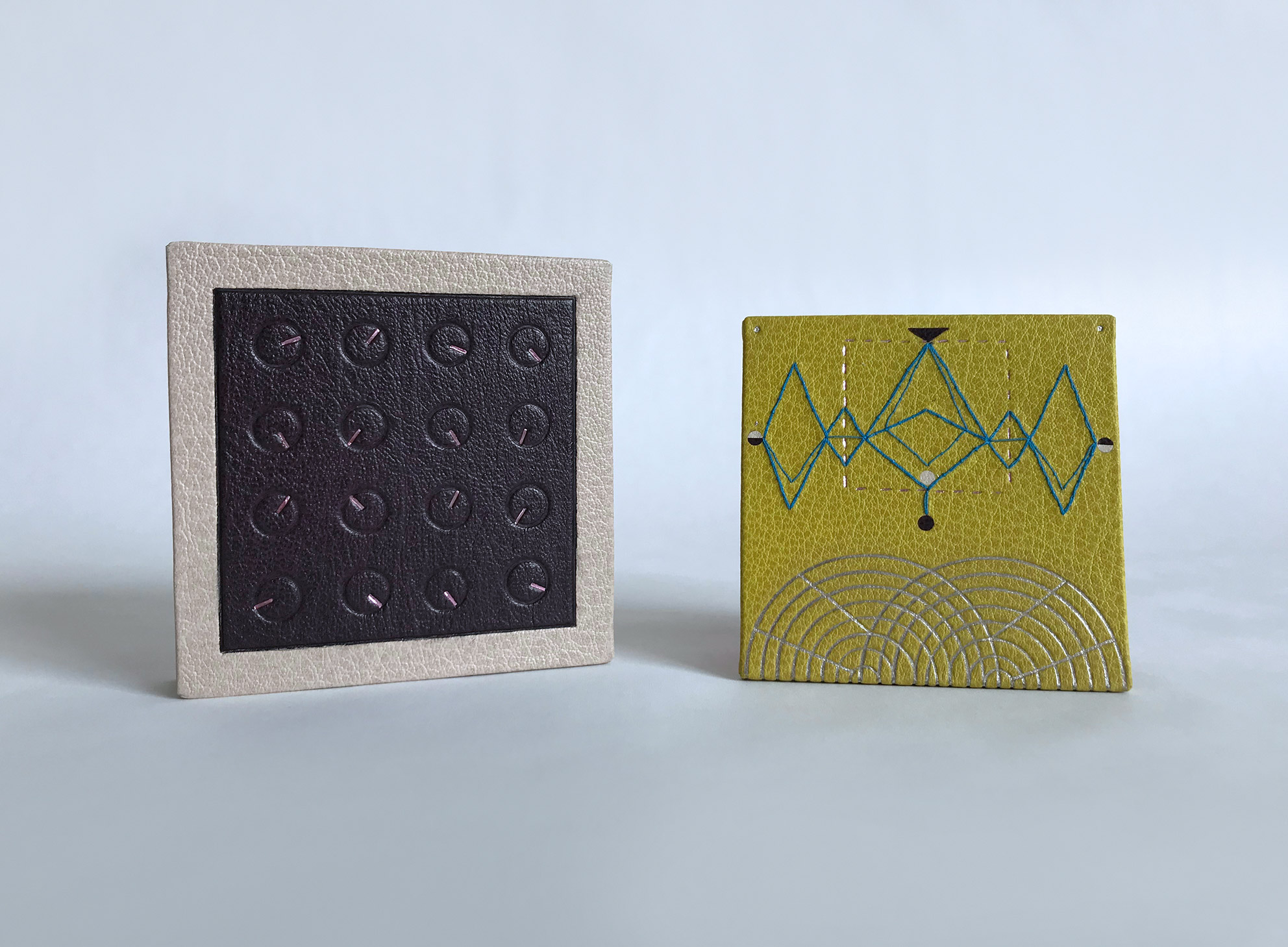 Music board and custom box on a white table.