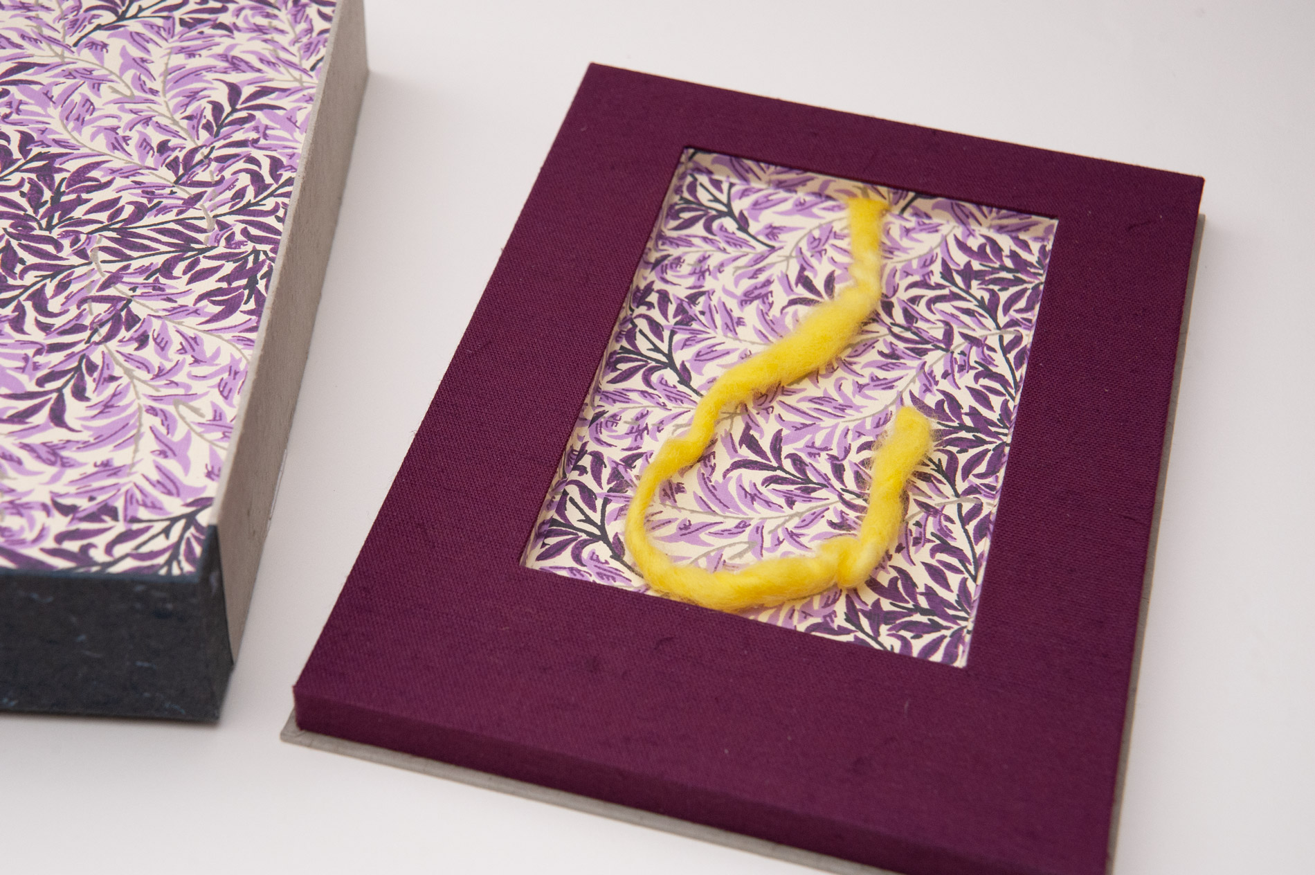 Custom tray and box for Sheila Hicks Apprentissages book on a white table.